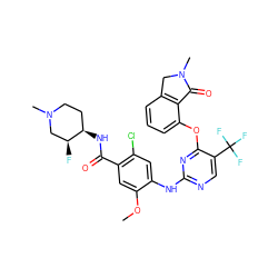 COc1cc(C(=O)N[C@@H]2CCN(C)C[C@@H]2F)c(Cl)cc1Nc1ncc(C(F)(F)F)c(Oc2cccc3c2C(=O)N(C)C3)n1 ZINC000145980653