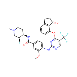 COc1cc(C(=O)N[C@@H]2CCN(C)C[C@@H]2F)ccc1Nc1ncc(C(F)(F)F)c(Oc2cccc3c2C(=O)CC3)n1 ZINC000145956475