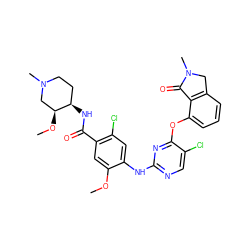 COc1cc(C(=O)N[C@@H]2CCN(C)C[C@@H]2OC)c(Cl)cc1Nc1ncc(Cl)c(Oc2cccc3c2C(=O)N(C)C3)n1 ZINC000146036502