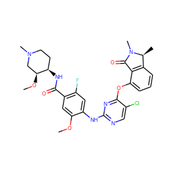 COc1cc(C(=O)N[C@@H]2CCN(C)C[C@@H]2OC)c(F)cc1Nc1ncc(Cl)c(Oc2cccc3c2C(=O)N(C)[C@H]3C)n1 ZINC000146054833