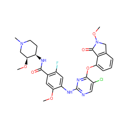 COc1cc(C(=O)N[C@@H]2CCN(C)C[C@@H]2OC)c(F)cc1Nc1ncc(Cl)c(Oc2cccc3c2C(=O)N(OC)C3)n1 ZINC000146054179