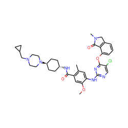 COc1cc(C(=O)N[C@H]2CC[C@H](N3CCN(CC4CC4)CC3)CC2)c(C)cc1Nc1ncc(Cl)c(Oc2cccc3c2C(=O)N(C)C3)n1 ZINC000261186725