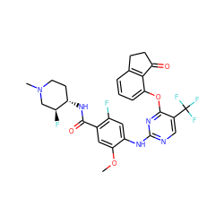 COc1cc(C(=O)N[C@H]2CCN(C)C[C@@H]2F)c(F)cc1Nc1ncc(C(F)(F)F)c(Oc2cccc3c2C(=O)CC3)n1 ZINC000145957773