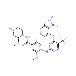 COc1cc(C(=O)N[C@H]2CCN(C)C[C@@H]2OC)c(C)cc1Nc1ncc(C(F)(F)F)c(Oc2cccc3c2C(=O)N(C)C3)n1 ZINC000146094498