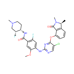 COc1cc(C(=O)N[C@H]2CCN(C)C[C@H]2F)c(F)cc1Nc1ncc(Cl)c(Oc2cccc3c2C(=O)N(C)[C@H]3C)n1 ZINC000146058024