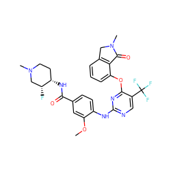 COc1cc(C(=O)N[C@H]2CCN(C)C[C@H]2F)ccc1Nc1ncc(C(F)(F)F)c(Oc2cccc3c2C(=O)N(C)C3)n1 ZINC000138456492