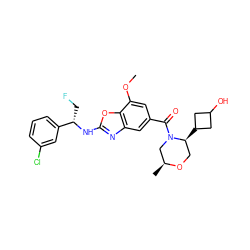 COc1cc(C(=O)N2C[C@H](C)OC[C@@H]2C2CC(O)C2)cc2nc(N[C@@H](CF)c3cccc(Cl)c3)oc12 ZINC001772587391