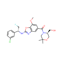 COc1cc(C(=O)N2CC(C)(C)OC[C@@H]2CO)cc2nc(N[C@@H](CF)c3cccc(Cl)c3)oc12 ZINC001772589812