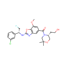 COc1cc(C(=O)N2CC(C)(C)OC[C@H]2CCO)cc2nc(N[C@@H](CF)c3cccc(Cl)c3)oc12 ZINC001772578628