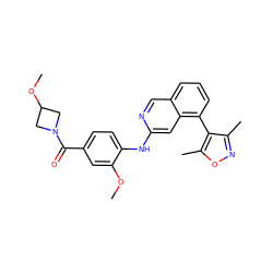 COc1cc(C(=O)N2CC(OC)C2)ccc1Nc1cc2c(-c3c(C)noc3C)cccc2cn1 ZINC000207622498