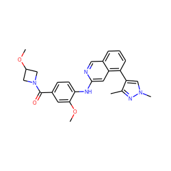 COc1cc(C(=O)N2CC(OC)C2)ccc1Nc1cc2c(-c3cn(C)nc3C)cccc2cn1 ZINC000207622364