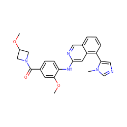 COc1cc(C(=O)N2CC(OC)C2)ccc1Nc1cc2c(-c3cncn3C)cccc2cn1 ZINC000223684853