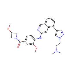 COc1cc(C(=O)N2CC(OC)C2)ccc1Nc1cc2c(-c3cnn(CCN(C)C)c3)cccc2cn1 ZINC000207611371