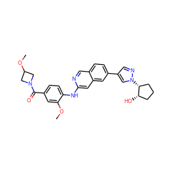 COc1cc(C(=O)N2CC(OC)C2)ccc1Nc1cc2cc(-c3cnn([C@@H]4CCC[C@@H]4O)c3)ccc2cn1 ZINC000207733556