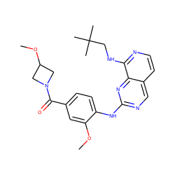 COc1cc(C(=O)N2CC(OC)C2)ccc1Nc1ncc2ccnc(NCC(C)(C)C)c2n1 ZINC000224098333