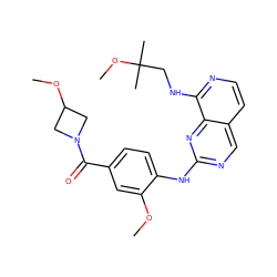 COc1cc(C(=O)N2CC(OC)C2)ccc1Nc1ncc2ccnc(NCC(C)(C)OC)c2n1 ZINC000223682544