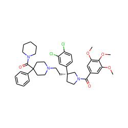 COc1cc(C(=O)N2CC[C@@](CCN3CCC(C(=O)N4CCCCC4)(c4ccccc4)CC3)(c3ccc(Cl)c(Cl)c3)C2)cc(OC)c1OC ZINC000026505665