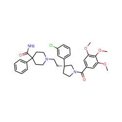 COc1cc(C(=O)N2CC[C@@](CCN3CCC(C(N)=O)(c4ccccc4)CC3)(c3cccc(Cl)c3)C2)cc(OC)c1OC ZINC000026572239