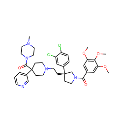 COc1cc(C(=O)N2CC[C@](CCN3CCC(C(=O)N4CCN(C)CC4)(c4cccnc4)CC3)(c3ccc(Cl)c(Cl)c3)C2)cc(OC)c1OC ZINC000026571178