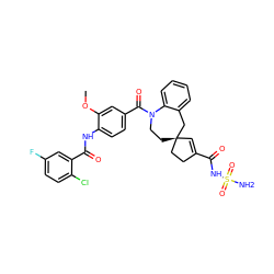 COc1cc(C(=O)N2CC[C@]3(C=C(C(=O)NS(N)(=O)=O)CC3)Cc3ccccc32)ccc1NC(=O)c1cc(F)ccc1Cl ZINC000028962497