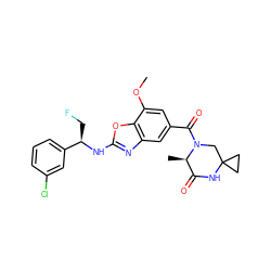 COc1cc(C(=O)N2CC3(CC3)NC(=O)[C@H]2C)cc2nc(N[C@H](CF)c3cccc(Cl)c3)oc12 ZINC001772605244