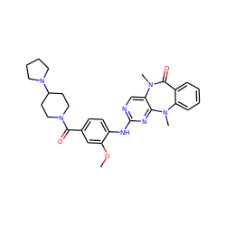 COc1cc(C(=O)N2CCC(N3CCCC3)CC2)ccc1Nc1ncc2c(n1)N(C)c1ccccc1C(=O)N2C ZINC000066098544