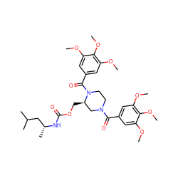 COc1cc(C(=O)N2CCN(C(=O)c3cc(OC)c(OC)c(OC)c3)[C@H](COC(=O)N[C@H](C)CC(C)C)C2)cc(OC)c1OC ZINC000003914871