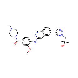 COc1cc(C(=O)N2CCN(C)CC2)ccc1Nc1cc2cc(-c3cnn(CC(C)(C)O)c3)ccc2cn1 ZINC000207776286