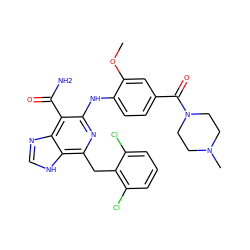 COc1cc(C(=O)N2CCN(C)CC2)ccc1Nc1nc(Cc2c(Cl)cccc2Cl)c2[nH]cnc2c1C(N)=O ZINC000200847406