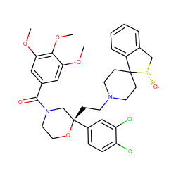 COc1cc(C(=O)N2CCO[C@@](CCN3CCC4(CC3)c3ccccc3C[S@+]4[O-])(c3ccc(Cl)c(Cl)c3)C2)cc(OC)c1OC ZINC000029400140