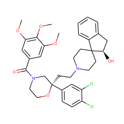 COc1cc(C(=O)N2CCO[C@](CCN3CCC4(CC3)c3ccccc3C[C@H]4O)(c3ccc(Cl)c(Cl)c3)C2)cc(OC)c1OC ZINC000003933790