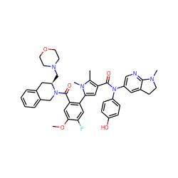 COc1cc(C(=O)N2Cc3ccccc3C[C@H]2CN2CCOCC2)c(-c2cc(C(=O)N(c3ccc(O)cc3)c3cnc4c(c3)CCN4C)c(C)n2C)cc1F ZINC000261184505