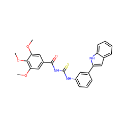 COc1cc(C(=O)NC(=S)Nc2cccc(-c3cc4ccccc4[nH]3)c2)cc(OC)c1OC ZINC000084757663