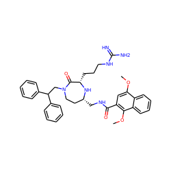 COc1cc(C(=O)NC[C@@H]2CCN(CC(c3ccccc3)c3ccccc3)C(=O)[C@H](CCCNC(=N)N)N2)c(OC)c2ccccc12 ZINC000118681020