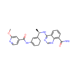 COc1cc(C(=O)NC2=CCCC([C@@H](C)Nc3ncnc4c(C(N)=O)cccc34)=C2)ccn1 ZINC000166981593