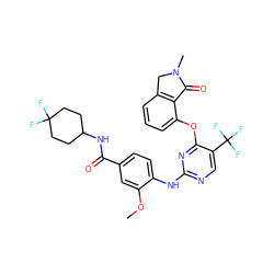 COc1cc(C(=O)NC2CCC(F)(F)CC2)ccc1Nc1ncc(C(F)(F)F)c(Oc2cccc3c2C(=O)N(C)C3)n1 ZINC000146071338