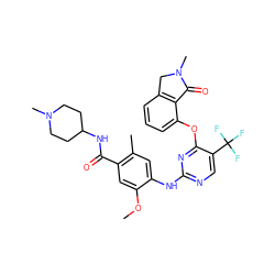 COc1cc(C(=O)NC2CCN(C)CC2)c(C)cc1Nc1ncc(C(F)(F)F)c(Oc2cccc3c2C(=O)N(C)C3)n1 ZINC000146040488