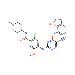 COc1cc(C(=O)NC2CCN(C)CC2)c(Cl)cc1Nc1ncc(C#N)c(Oc2cccc3c2C(=O)CC3)n1 ZINC000138476187