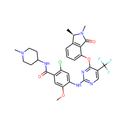 COc1cc(C(=O)NC2CCN(C)CC2)c(Cl)cc1Nc1ncc(C(F)(F)F)c(Oc2cccc3c2C(=O)N(C)[C@@H]3C)n1 ZINC000146012094