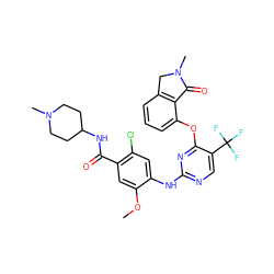 COc1cc(C(=O)NC2CCN(C)CC2)c(Cl)cc1Nc1ncc(C(F)(F)F)c(Oc2cccc3c2C(=O)N(C)C3)n1 ZINC000138456616