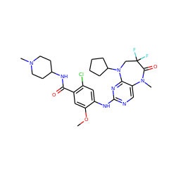 COc1cc(C(=O)NC2CCN(C)CC2)c(Cl)cc1Nc1ncc2c(n1)N(C1CCCC1)CC(F)(F)C(=O)N2C ZINC000096271646