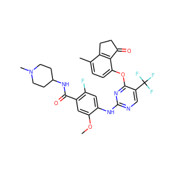 COc1cc(C(=O)NC2CCN(C)CC2)c(F)cc1Nc1ncc(C(F)(F)F)c(Oc2ccc(C)c3c2C(=O)CC3)n1 ZINC000145969234