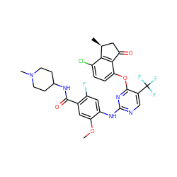 COc1cc(C(=O)NC2CCN(C)CC2)c(F)cc1Nc1ncc(C(F)(F)F)c(Oc2ccc(Cl)c3c2C(=O)C[C@@H]3C)n1 ZINC000145958607