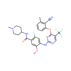 COc1cc(C(=O)NC2CCN(C)CC2)c(F)cc1Nc1ncc(C(F)(F)F)c(Oc2cccc(C)c2C#N)n1 ZINC000138517933