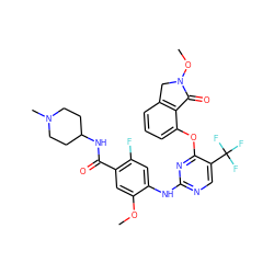 COc1cc(C(=O)NC2CCN(C)CC2)c(F)cc1Nc1ncc(C(F)(F)F)c(Oc2cccc3c2C(=O)N(OC)C3)n1 ZINC000146014585