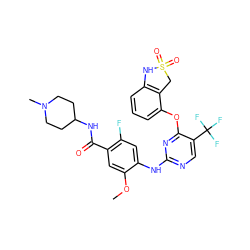 COc1cc(C(=O)NC2CCN(C)CC2)c(F)cc1Nc1ncc(C(F)(F)F)c(Oc2cccc3c2CS(=O)(=O)N3)n1 ZINC000148468154