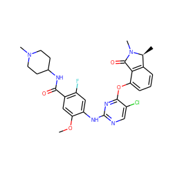 COc1cc(C(=O)NC2CCN(C)CC2)c(F)cc1Nc1ncc(Cl)c(Oc2cccc3c2C(=O)N(C)[C@H]3C)n1 ZINC000138495787