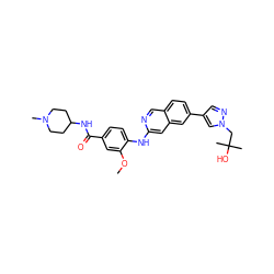 COc1cc(C(=O)NC2CCN(C)CC2)ccc1Nc1cc2cc(-c3cnn(CC(C)(C)O)c3)ccc2cn1 ZINC000207767281