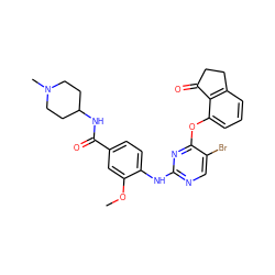 COc1cc(C(=O)NC2CCN(C)CC2)ccc1Nc1ncc(Br)c(Oc2cccc3c2C(=O)CC3)n1 ZINC000145988459