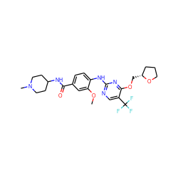 COc1cc(C(=O)NC2CCN(C)CC2)ccc1Nc1ncc(C(F)(F)F)c(OC[C@@H]2CCCO2)n1 ZINC000138508466